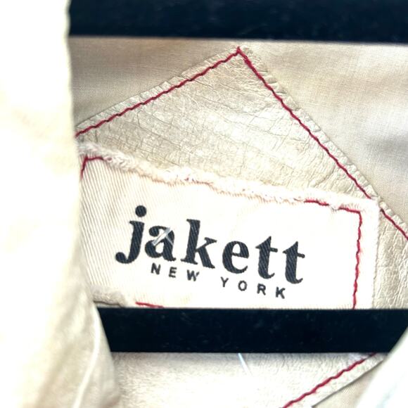Vintage Y2K Jakett New York Cream Leather Jacket Medium Beige Moto Button Up - Picture 3 of 10